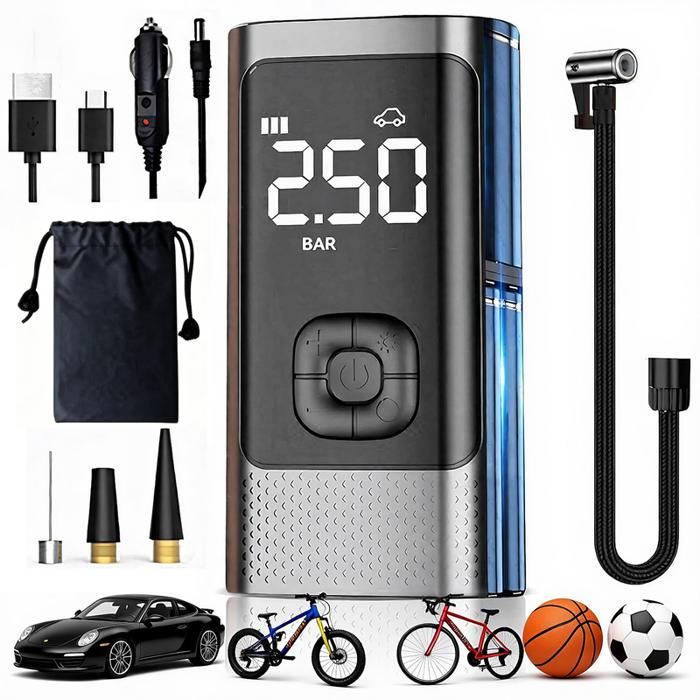 Gonfleur Pneus Voiture Sans Fil - 150 PSI Arrêt Automatique & Lumière LED Pompe à Vélo Électrique pour Voiture Moto Vélo Ballon