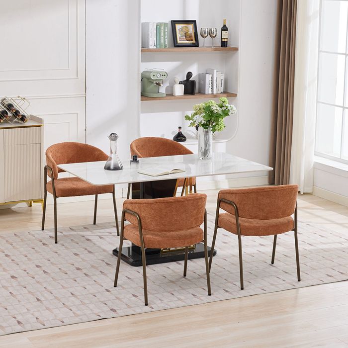 Lot de 6 Chaises de Salle à Manger Chaise de Cuisine Chaise Salon en Chenille Rembourrée Pieds en Métal Orange