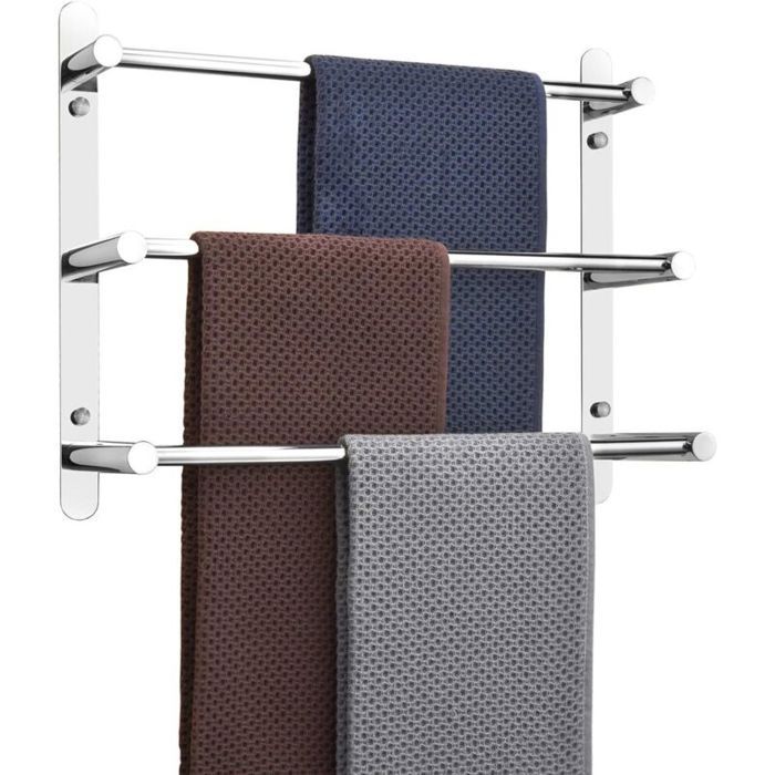 Porte-serviettes mural - Acier inoxydable 304 - 50 cm - 3 barres - Fixation murale - Résistant à la corrosion