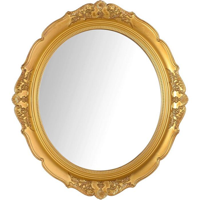Miroir mural décoratif vintage à suspendre pour chambre à coucher salon commode 33 x 37cm (doré)