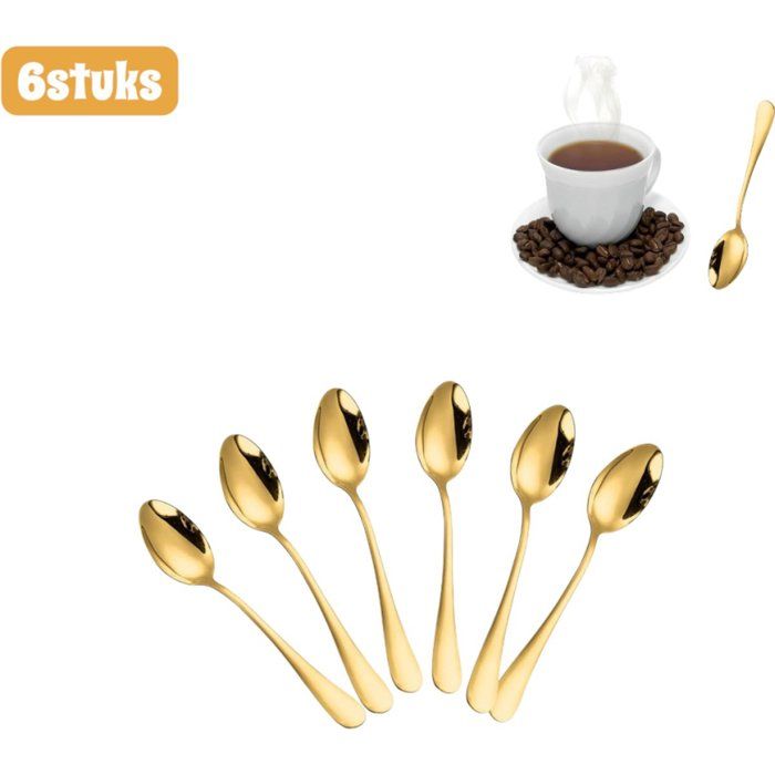 Lot De 6 Petites Cuillères Dorées En Acier Inoxydable Cuillères À Café/thé/dessert Pour Usage Quotidien