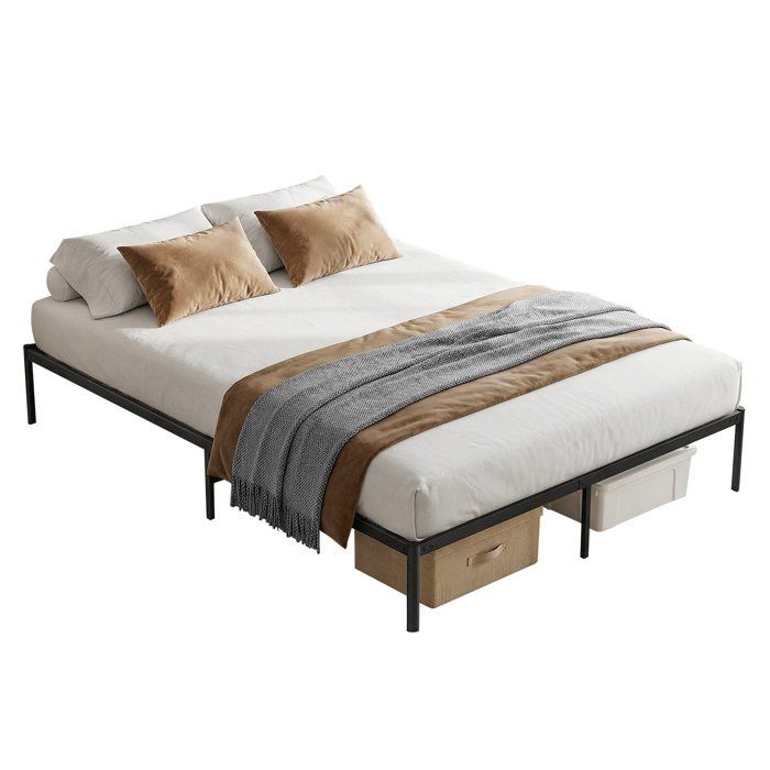 FLASIDU Lit à cadre en fer Lit Double avec Structure en fer 140 x 190 cm Chambre Montage Rapide style industriel Noir