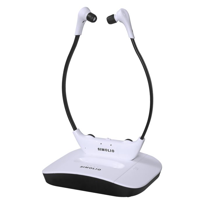 SIMOLIO SM-824D1 2 4 GHz Casque TV sans Fil avec émetteur Clarté des Dialogues Optique/RCA/AUX sans Latence Batterie de Rechange