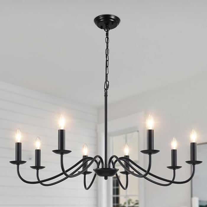Lustre Noir 8 Lumières Industrielle Suspension Luminaire Vintage Lustre Salon Chambre Salle à Manger Couloir Entree Noir LUSTRE