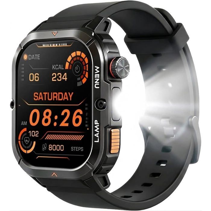 3 Montre Connectée Homme Style Robuste Écran 1 95 Étanche 5 Atm Appel/Mes Bluetooth Lampe Led Latérale Plus De 100 Mode[WW291]