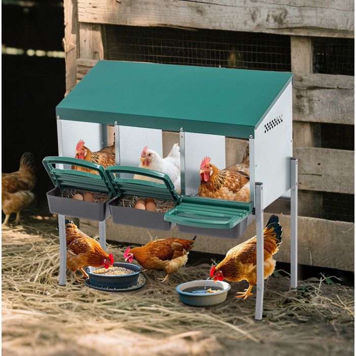 Nid de ponte pour poules en métal avec 3 compartiments sur pieds pour extérieur vert 80 × 33 × 81 cm - UVRION