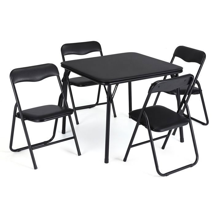 Ensemble Table et 4 Chaises Enfant Pliant Pliable Structure Métal Assises Rembourrées Salle de Jeux Salle à Manger Noir