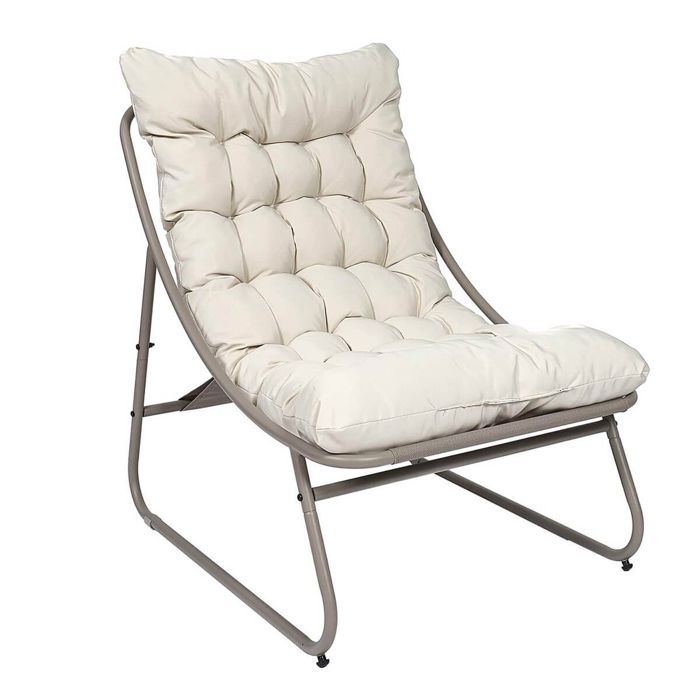 DOLCI - Fauteuil de Jardin en Métal et Textilène Beige avec Coussin DOLCI - Fauteuil de Jardin en Métal et Textilène Beige avec Coussin