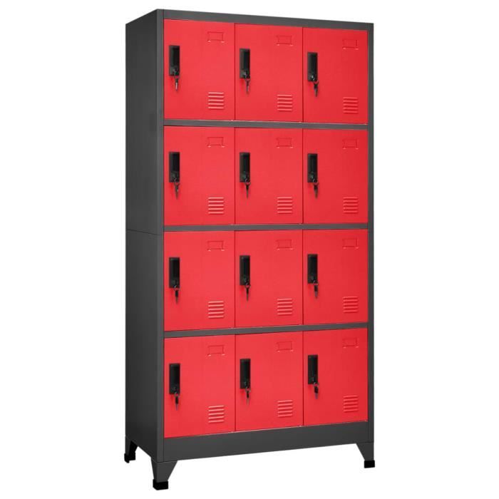 anself armoire de bureau metallique armoire métallique vestiaire métallique avec 12 casiers anthracite et rouge 90x45x180 cm