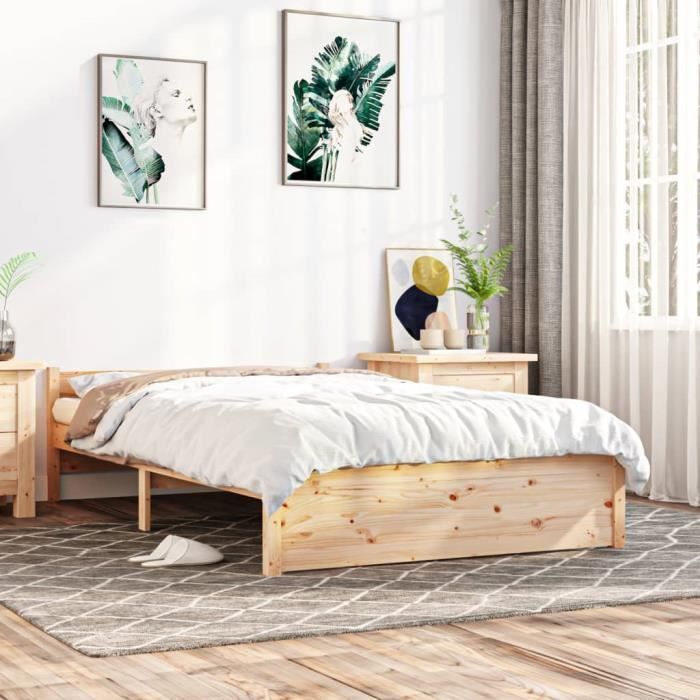 Cadre De Lit En Bois Massif 140x200 Cm – Neuf – Brun