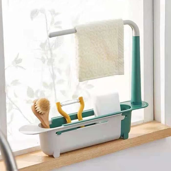 Support D'Évier Extensible Télescopique – Organisateur De Cuisine Multifonction Avec Porte-Serviettes Pour Éponges, Brosse Et Gadgets