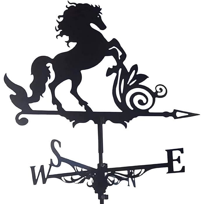Girouette Métal Fermier Et Cheval - 35x35x55 Cm - Noir - Décoration Extérieur/Intérieur - Jemcgrl