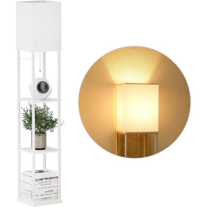 Lampadaire Avec étagères Et Tiroir Lampadaire Design Avec 3 Étagères, Tiroir Et 2 Ports USB | 160cm, MDF | Lumière & Rangement Salon/Bureau
