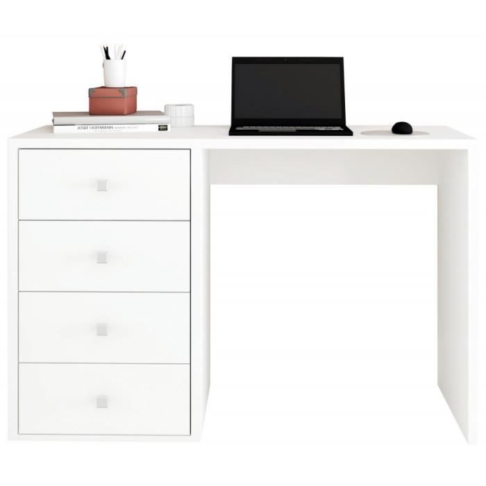 bureau blanc 4 tiroirs 120 cm office - l 120 x l 44.5 x h 78 cm