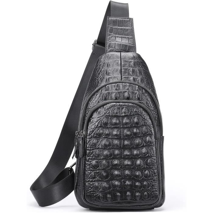Sacoche Homme En Cuir Véritable - Grande Capacité, Bandoulière Réglable - Noir - Style Professionnel Et Voyage