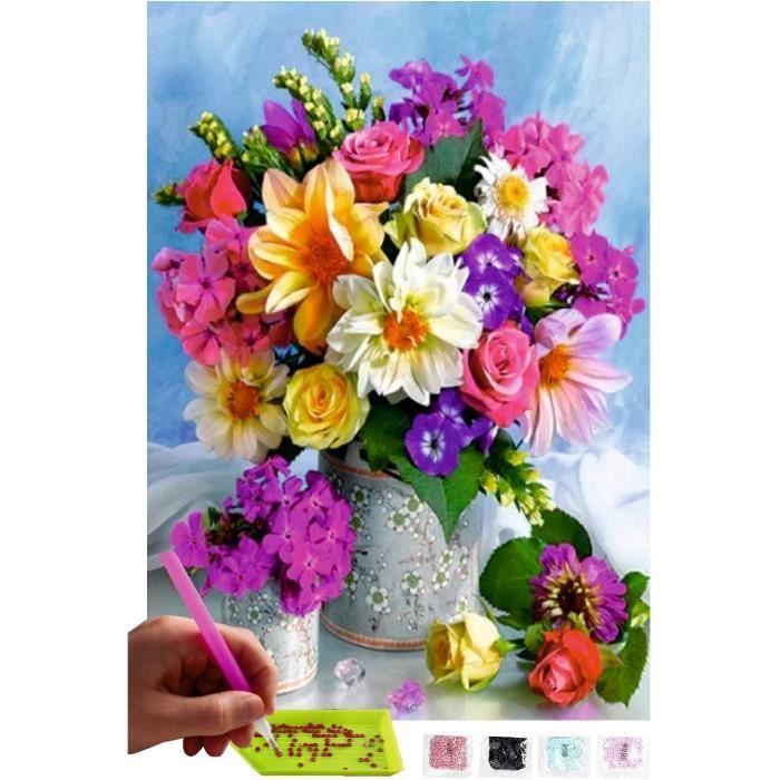 Brennora 5D Kit Peinture Diamant Belles Fleurs D'Art Mosaïque Crystal DIY Peinture Par Numéros Pour Enfants Adultes Décoration Murale 40x50 Cm