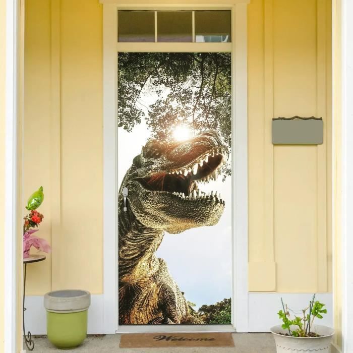 JTGCZI Autocollant Porte Trompe l'œil 77x200cm 3D papillon fleur blanche Stickers de Porte Imperméable Décoration Papier Peint PVC Murale pour Salon Cuisine Chambre Salle de Bain Decoration