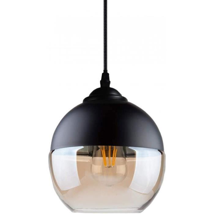 lustre no144 luminaire suspendu en verre moderne metallise industriel finition boule de verre transparente ombre ronde loft cdiscount maison