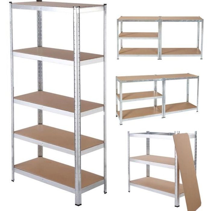 Etagere De Rangement En Acier Galvanise 5 Plateaux Charge