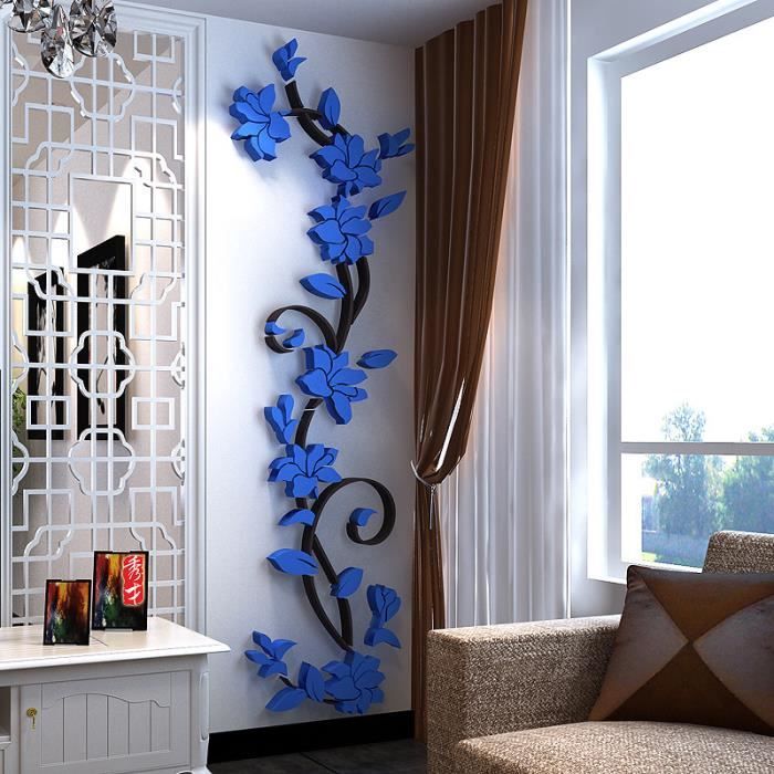gevoeligheid Vet Ambassade 3D fleur bleu stickers muraux créatifs Décor de la chambre salon maison -  Cdiscount Maison