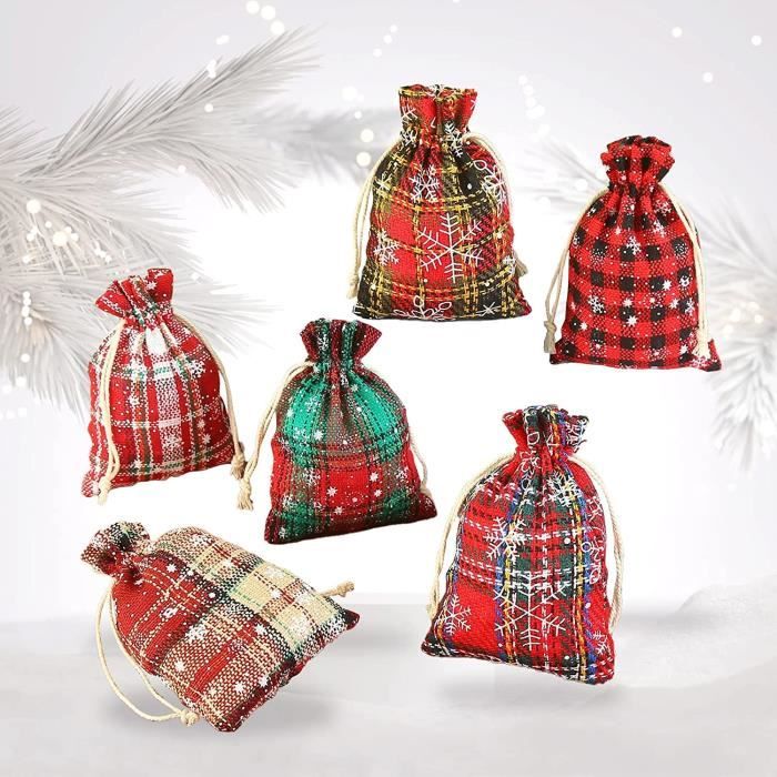 6pcs Sac en Tissu De NoëL, Sac en Lin,Sacs Surprise NoëL Sachets