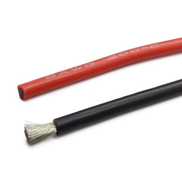 190A en 2x0.5m Rouge Noir 140A Cable Alimentation Silicone 8AWG ou 10AWG 