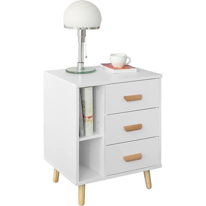 Lot De 2 Tables De Chevet Yaheetech - Blanc - Bois MDF - Avec 1 Tiroir - Contemporain