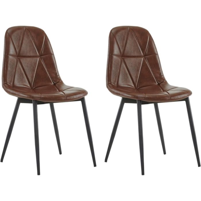 Chaise de Salle à Manger 2x Chaise Salon en Simili Cuir avec Pieds en métal Assise Rembourré Marron 0956BY-2