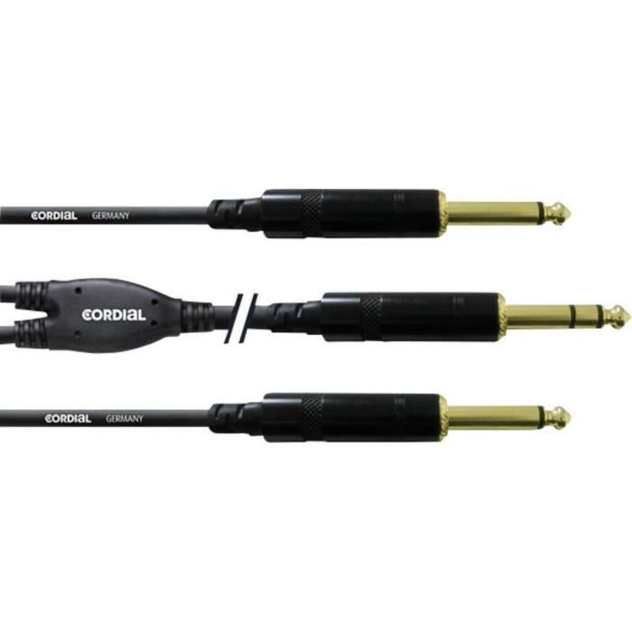 Câble audio en Y 1,5M CORDIAL, jack REAN 6,3 mm/2x jack 6,3 mm