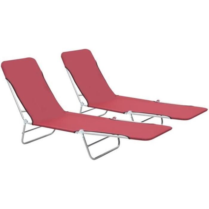 🍓6030Lot de 2 Chaises longues pliables Bains de soleil - Transat jardin relax- Transat Chaise Camping Fauteuil de Jardin-Acier et