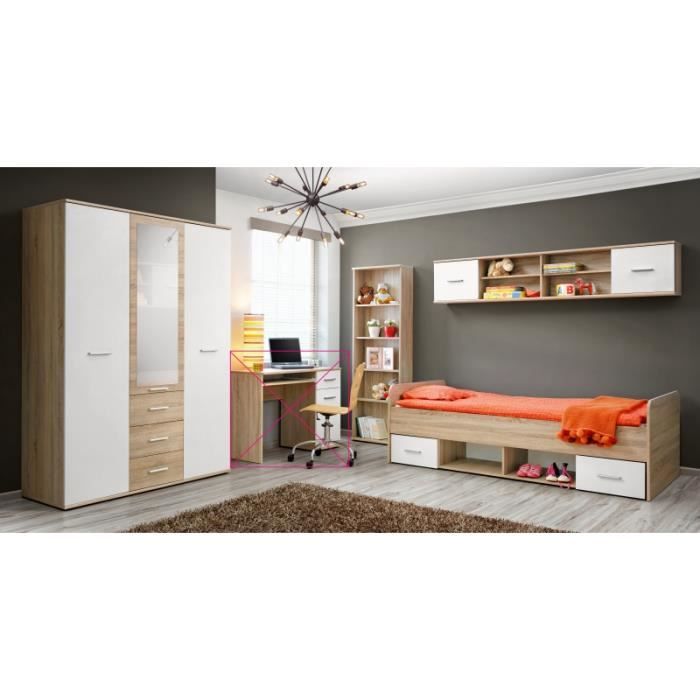 ensemble de meuble de chambre  - dino iii - 4 éléments - chêne et blanc 96 cm