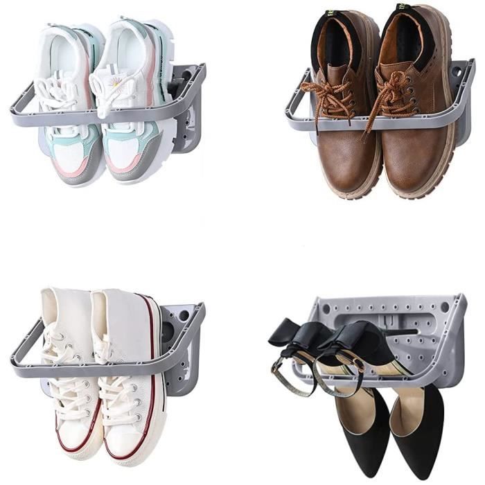 Étagères à Chaussures - Support Mural Pliable - Autoadhésives - 4pcs - Gris