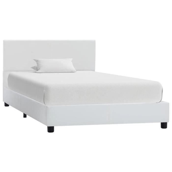 834•DEALS Lit Adulte 100x200 cm Lit simple SPECIAL - Cadre de Lit Sommier Inclus Blanc Similicuir 100 x 200 cm