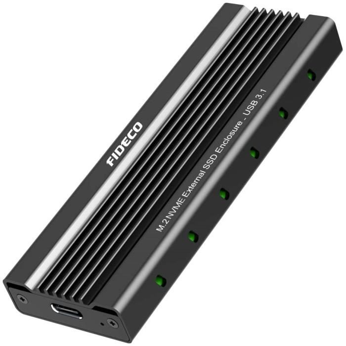 Boîtier SSD Externe M.2 NVME, FIDECO PCIe USB 3.1, 10Gbps Gen2 Boîtier  Externe de Adaptateur, Boîtier pour Disque Dur for M.2-Key