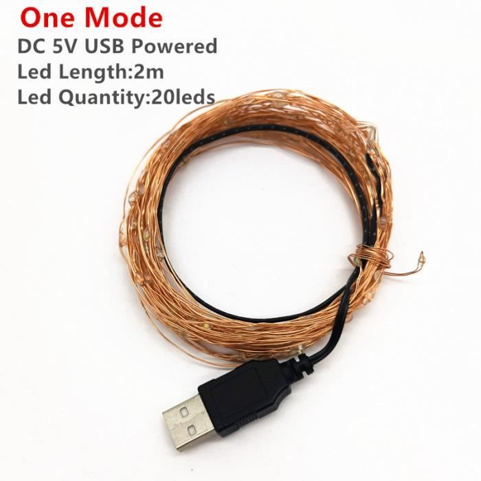 Blanc chaud Fil de cuivre USB de 2 m Rideau lumineux LED 10m 5m