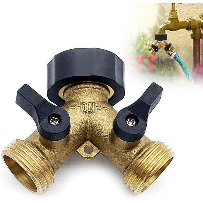 Distributeur d'eau 3/4 et 1/2 avec Vanne Robinet pour Connecter Simultanément Deux Appareils Vivibel Distributeur Arrosage 2 Voies Adaptateur pour Arroser Le Jardin Débit d'eau Réglable 