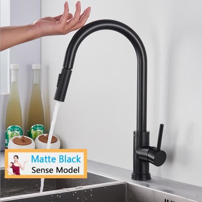 Noir Robinet Cuisine à Capteur Tactile 3 voies,Mitigeur d'évier