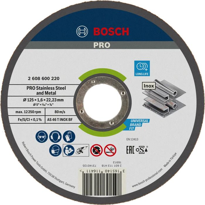 Disque à tronçonner PRO à moyeu standard plat pour acier inoxydable et métal 125 x 1 x 2223 mm BOSCH 2608603171