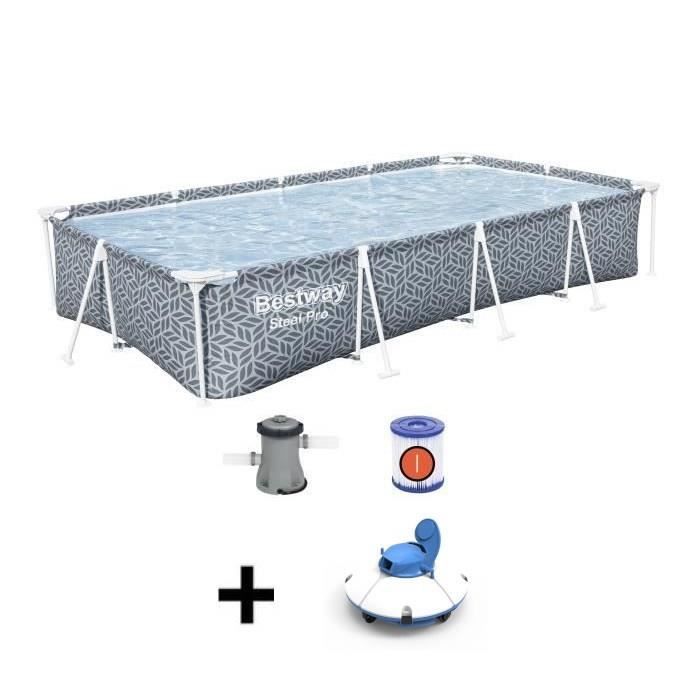 Kit Piscine hors sol tubulaire BESTWAY - Steel Pro™ - 366 x 201 x 66 cm - Rectangulaire + Robot aspi