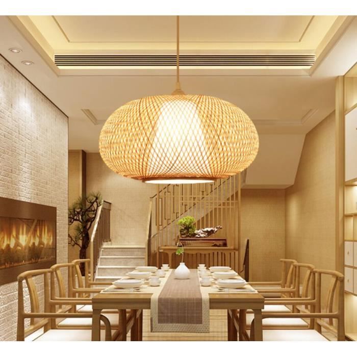 Créatif Lustre Salle A Manger Moderne Japonais Lampe en Bambou Tricoté à la  Main Luminaire Suspension Led Restaurant Chambre 30*15cm - Cdiscount Maison