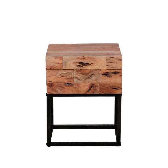 table de chevet addison sablée - emob - 1 tiroir - bois d'acacia massif - châssis en métal