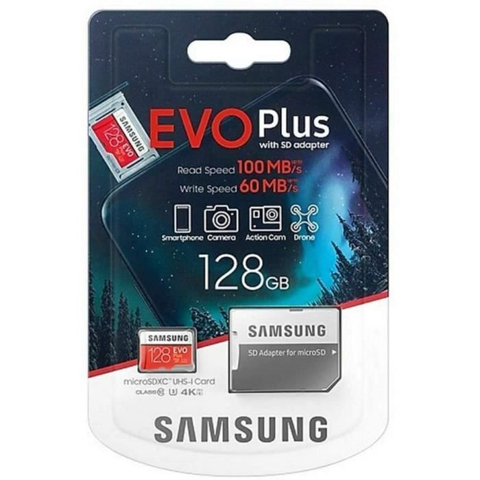 Samsung – Carte mémoire micro SD SDXC EVO Plus MB-MC128HA-EU Classe 10 U3  128 Go 100 Mo-S 4K Ultra HD - Cdiscount Appareil Photo