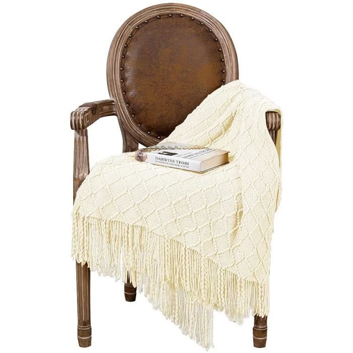 Jeté De Lit AUSTINCIAGA - Couverture Tricotée à Franges - Douce Et Chaude - 130x170 Cm - Coloris Jaune