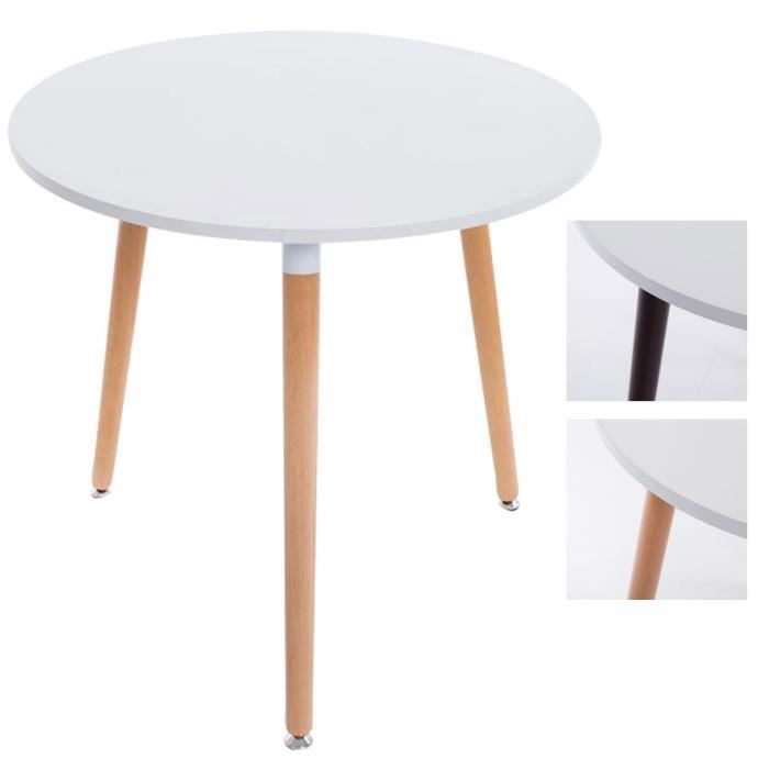 table de cuisine design retro ansgar - clp - rond - blanc - bois - 80 cm