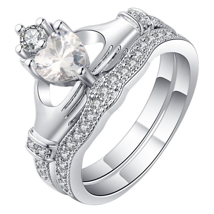 Smile Ykk Bague 2 Doigts Femme Argent 925 Anneau Cristal Bijoux