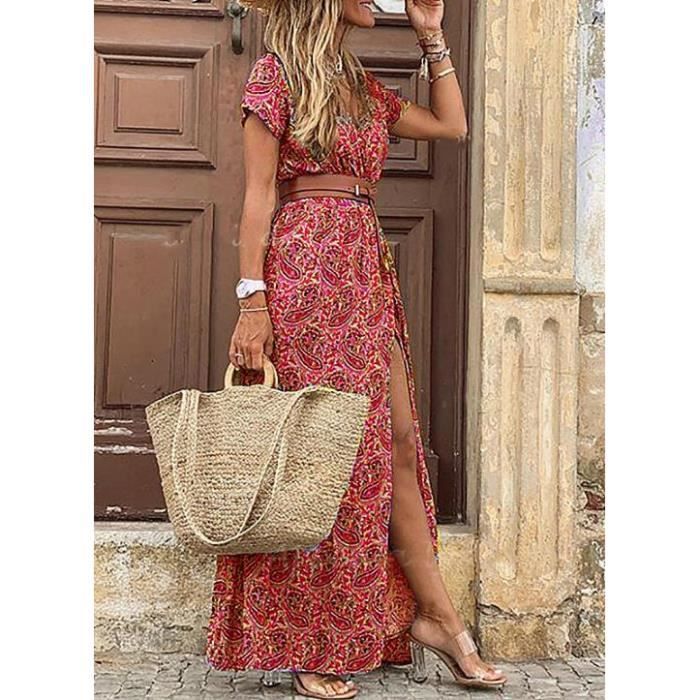 Robe longue bohème rouge deals