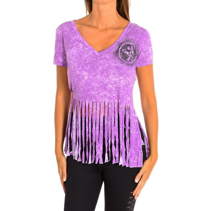 T-shirt de sport à manches courtes et col en V pour femme Z1T00401-Lilas