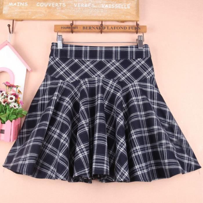 Jupe Trapèze Plaid Longue Pour Femme - Taille élastique - Matière Tricoté Polyester - Style Rétro Hiver