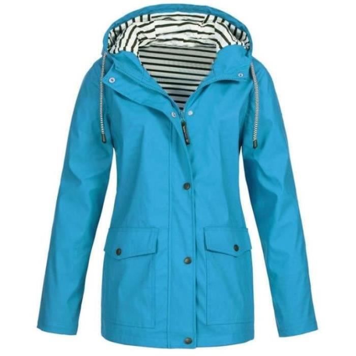 Veste De Pluie Imperméable Femme DLX Taille 12 (M), Bleu Moyen, Avec Capuche