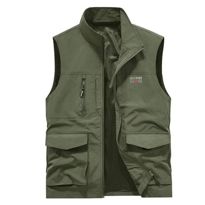 Casual Gilet de Plein air Séchage Rapide Multi-Poches pour le Travail Voyager Pêche Photographie - Vert militaire